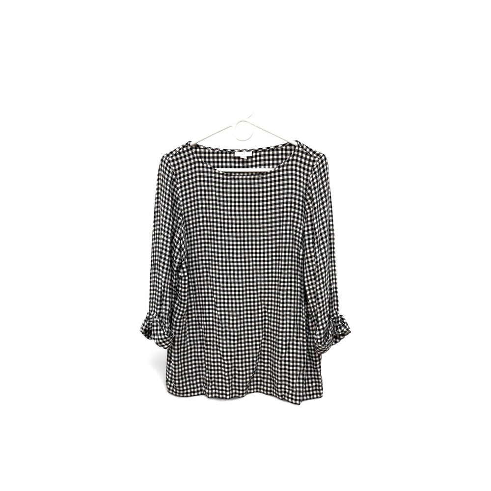 J Jill Black & White Gingham Tunic M Cottagecore Coastal Grandma French Country